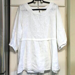 Alessia Pacini White Linen Embroidered Top Size Large